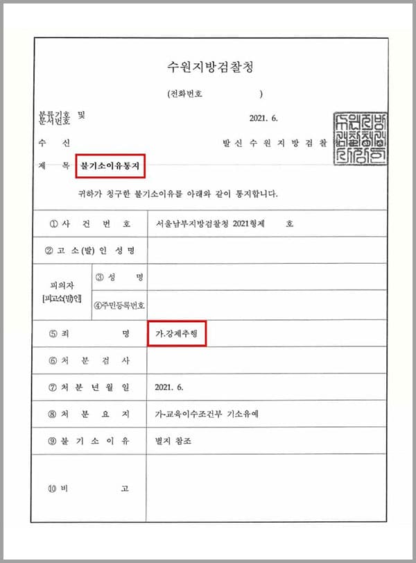 의뢰인이자 피의자인 A씨는 퇴근 후 직장동료 B씨와 회사 근처 주점에서 마주 앉아 술을 마시던 중, B씨의 옆자리로 이동하여 B씨의 허벅지를 쓰다듬는데요. 이에 B씨가 거부의사를 밝혔으나 A씨는 B씨를 강제로 끌어안고 입맞춤을 하는 등 피해자의 의사에 반하여 추행한 혐의로 검찰조사를 받게 됩니다.